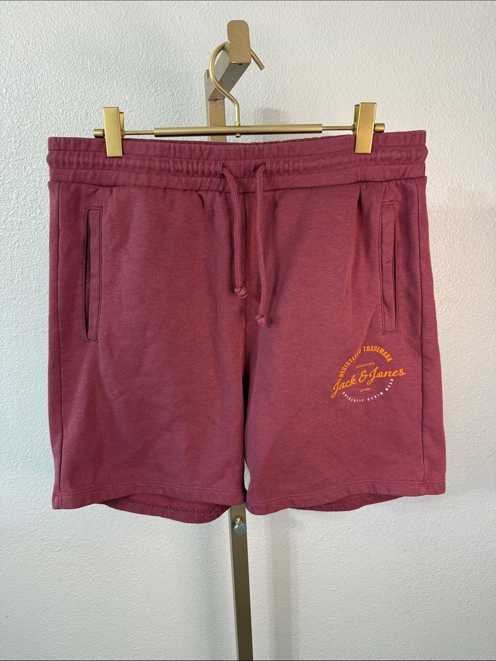 Jack & Jones Burgundy Logo Drawstring Shorts- medium